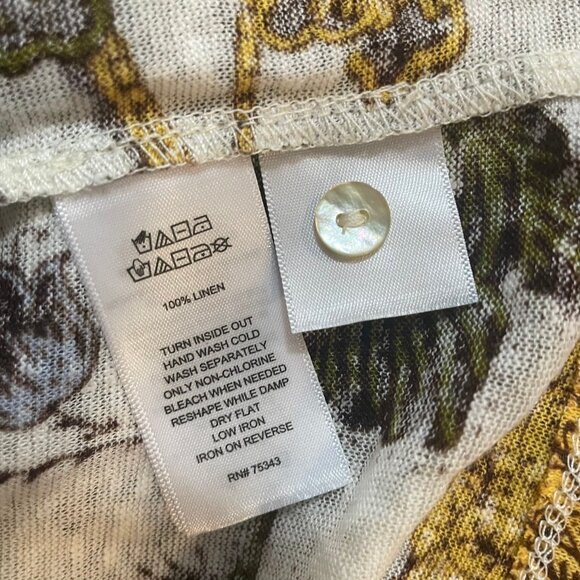 NICOLE MILLER Sz L 100% Linen Floral Stretch Linen Button Accent Back Top - Picture 7 of 7
